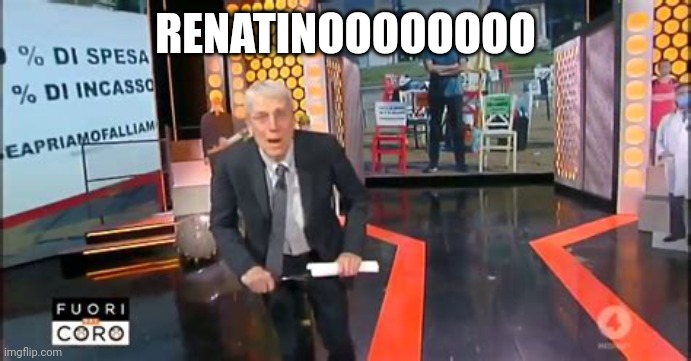 Renatino meets Mario Giordano | RENATINOOOOOOOO | image tagged in renatino,mario giordano,trash | made w/ Imgflip meme maker