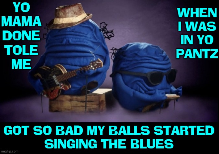 Blues in the Night: an autobiography of a couple of nuts |  YO
MAMA
DONE
TOLE
ME; WHEN
I WAS
IN YO
PANTZ; GOT SO BAD MY BALLS STARTED
SINGING THE BLUES | image tagged in vince vance,singing,the blues,memes,testicles,testes | made w/ Imgflip meme maker