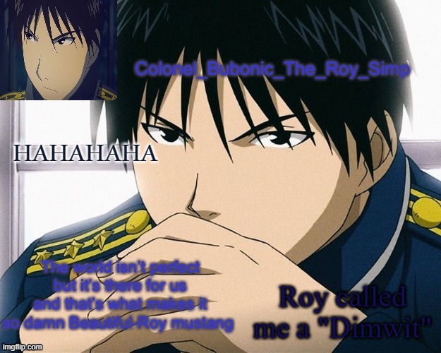 LMFAOSOSOSOSAO | HAHAHAHA; Roy called me a "Dimwit" | image tagged in yall should know him by now | made w/ Imgflip meme maker