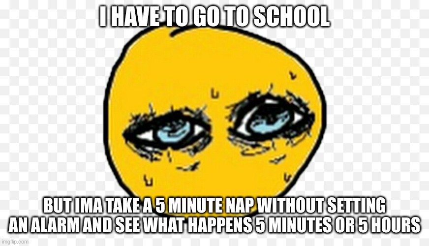 please i only got 2 hours of sleep everyday this week | I HAVE TO GO TO SCHOOL; BUT IMA TAKE A 5 MINUTE NAP WITHOUT SETTING AN ALARM AND SEE WHAT HAPPENS 5 MINUTES OR 5 HOURS | made w/ Imgflip meme maker