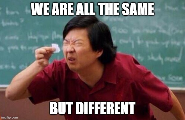 We are all the same but different | WE ARE ALL THE SAME; BUT DIFFERENT | image tagged in list of people i trust | made w/ Imgflip meme maker