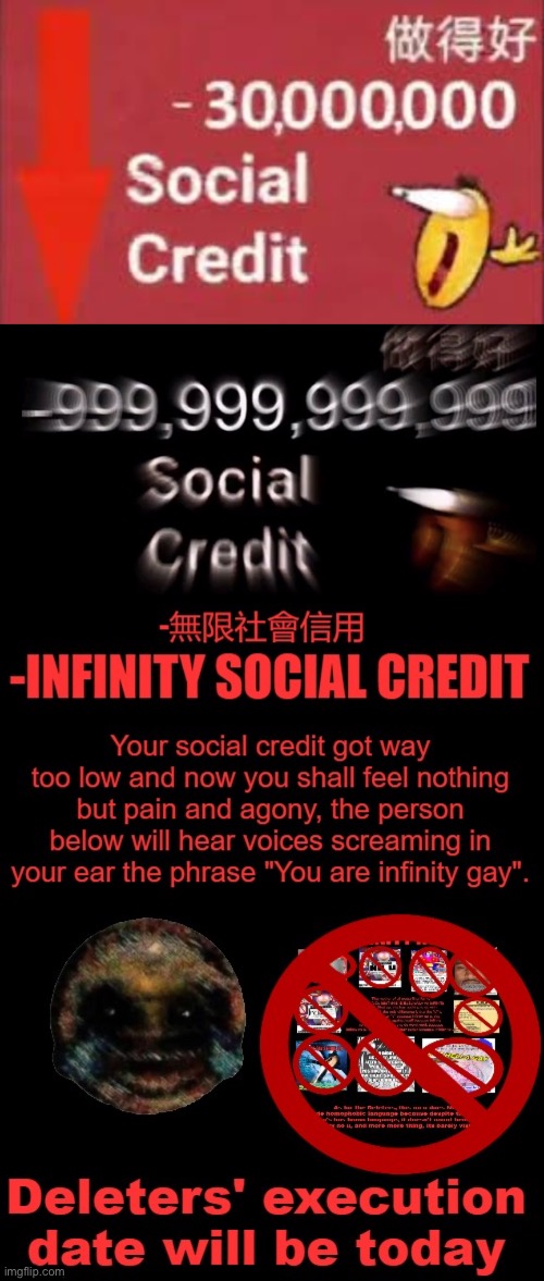 Repost this in every p-rn streams like OC_Henti | image tagged in social credit,-999 999 999 999 social credit,-infinity social credit | made w/ Imgflip meme maker