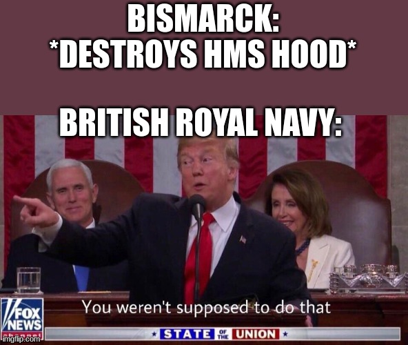 *distant explosion* | BISMARCK: *DESTROYS HMS HOOD*; BRITISH ROYAL NAVY: | image tagged in you werent supposed to do that | made w/ Imgflip meme maker
