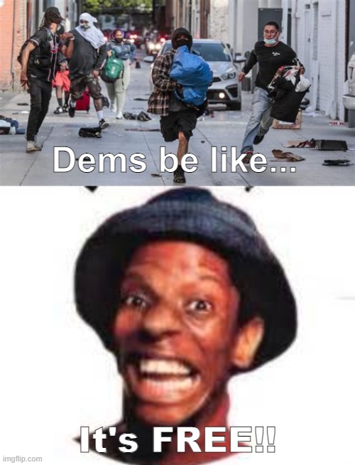 It's FREE | Dems be like... It's FREE!! | image tagged in free stuff | made w/ Imgflip meme maker