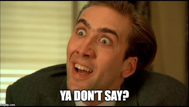 You Don't Say - Nicholas Cage | YA DON'T SAY? | image tagged in you don't say - nicholas cage | made w/ Imgflip meme maker