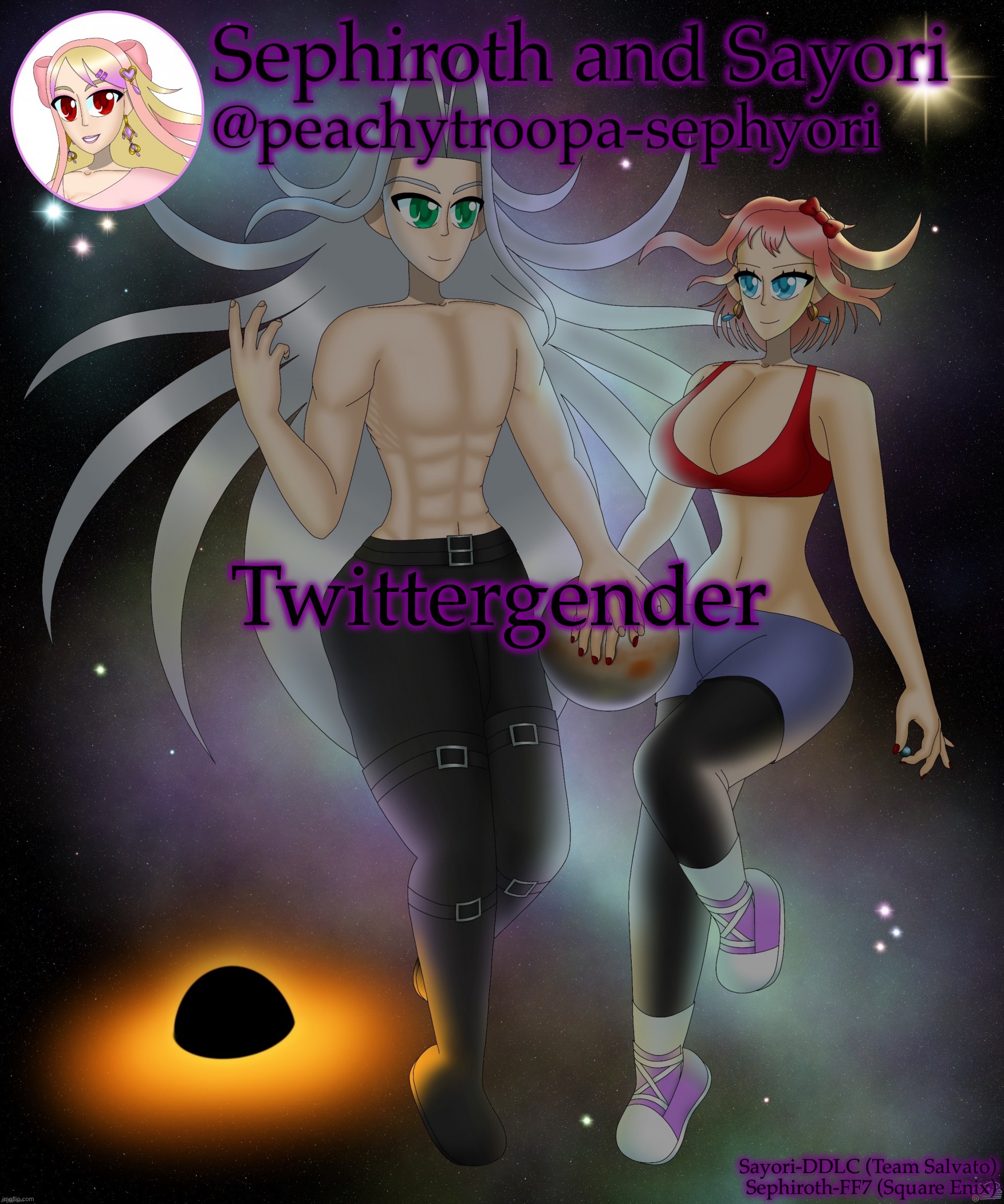 Gm chat | Twittergender | image tagged in sayori and sephiroth | made w/ Imgflip meme maker