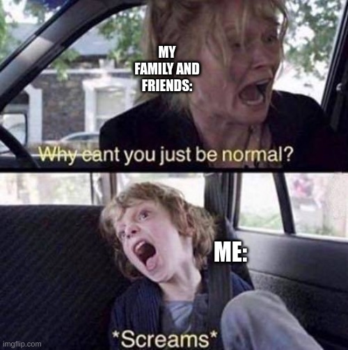 LOL | MY FAMILY AND FRIENDS:; ME: | image tagged in i'm not normal,deal with it | made w/ Imgflip meme maker