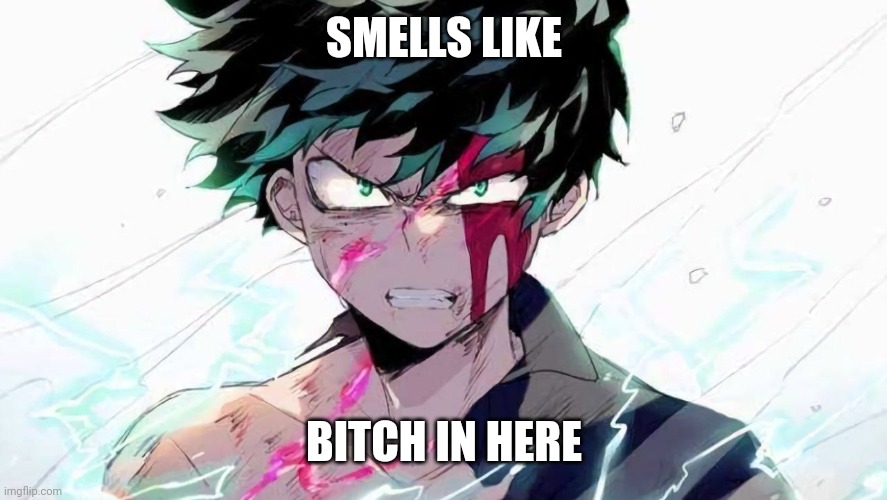 Idk | SMELLS LIKE; BITCH IN HERE | image tagged in deku beaten up | made w/ Imgflip meme maker