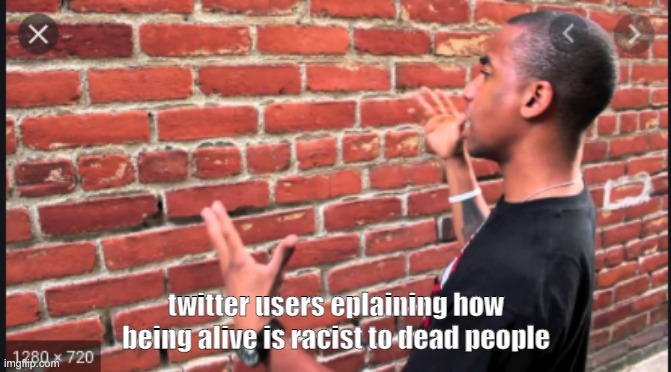 Cancelled | twitter users eplaining how being alive is racist to dead people | image tagged in guy talking to wall | made w/ Imgflip meme maker