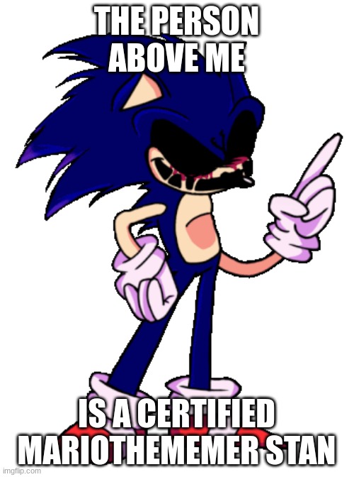 You Can't Run Sonic.EXE | THE PERSON ABOVE ME IS A CERTIFIED MARIOTHEMEMER STAN | image tagged in you can't run sonic exe | made w/ Imgflip meme maker