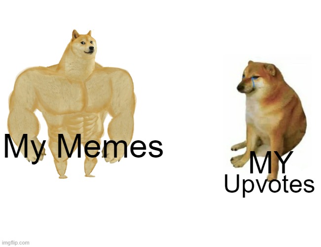 meme vs upvotes | My Memes; MY; Upvotes | image tagged in memes,buff doge vs cheems,funny memes,funny,haha | made w/ Imgflip meme maker