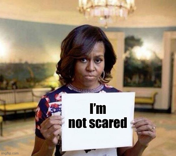 Michelle Obama blank sheet | I’m not scared | image tagged in michelle obama blank sheet | made w/ Imgflip meme maker