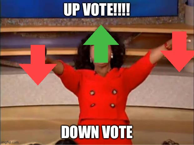 Oprah You Get A | UP VOTE!!!! DOWN VOTE | image tagged in memes,oprah you get a | made w/ Imgflip meme maker