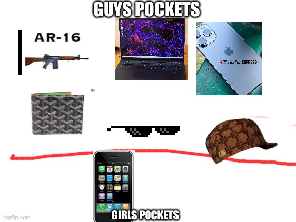Blank White Template | GUYS POCKETS; GIRLS POCKETS | image tagged in blank white template | made w/ Imgflip meme maker