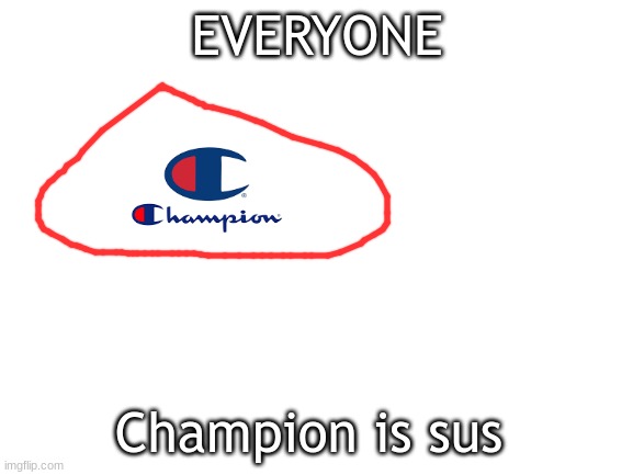 Hold up | EVERYONE; Champion is sus | image tagged in blank white template | made w/ Imgflip meme maker