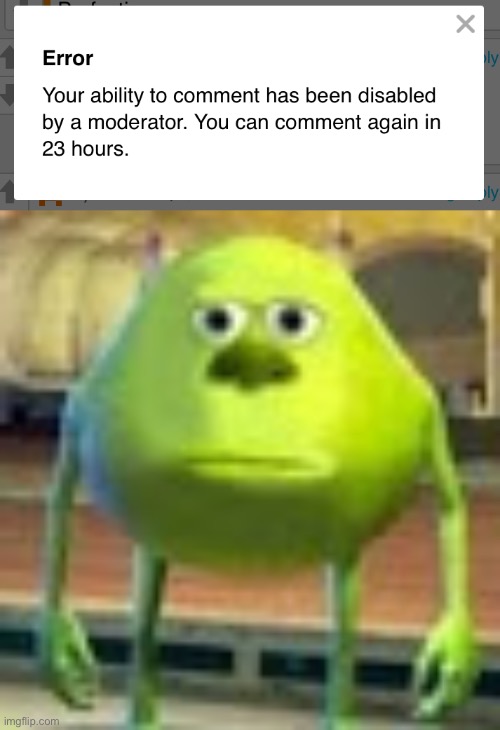 those damn commie mods keep doing it over and over again | image tagged in sully wazowski | made w/ Imgflip meme maker