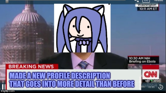 new peofile description that I made because why not | MADE A NEW PROFILE DESCRIPTION THAT GOES INTO MORE DETAIL THAN BEFORE | image tagged in k0t1t0 imgflip announcement | made w/ Imgflip meme maker