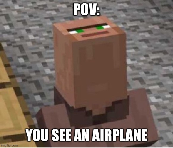Minecraft Villager Looking Up | POV:; YOU SEE AN AIRPLANE | image tagged in minecraft villager looking up | made w/ Imgflip meme maker