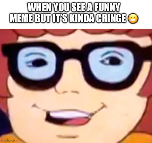 Yea I see a lot of funny memes but some are cringe… | WHEN YOU SEE A FUNNY MEME BUT IT’S KINDA CRINGE 😬 | image tagged in smug velma,cringe | made w/ Imgflip meme maker