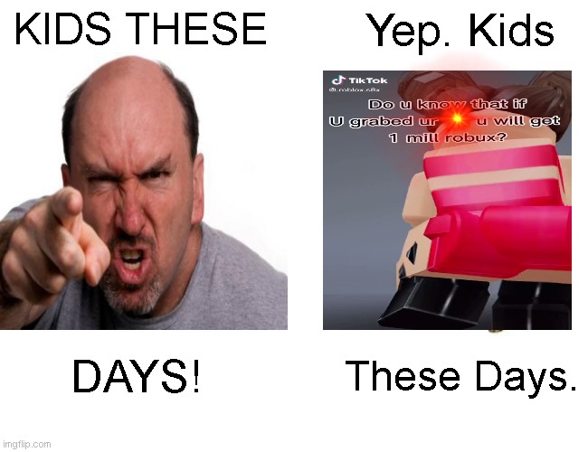 Kids These Days | KIDS THESE; Yep. Kids; DAYS! These Days. | image tagged in tiktok sucks,online gaming | made w/ Imgflip meme maker
