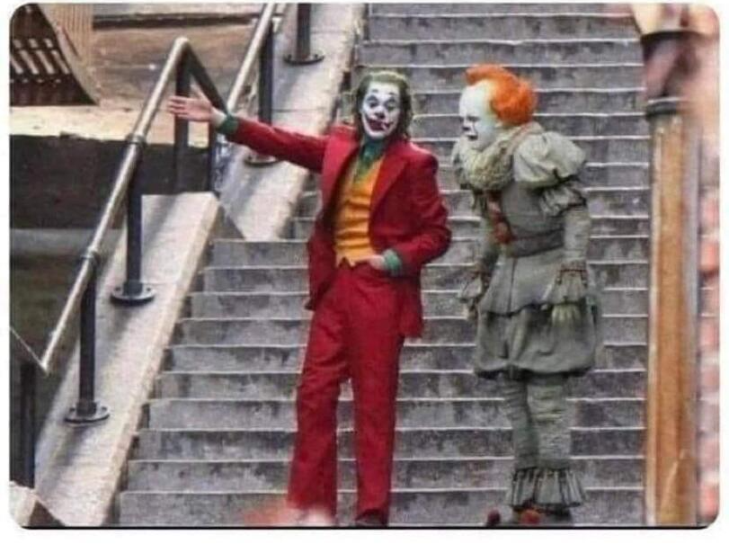 High Quality JOKER AND PENNYWISE ON THE STAIRS Blank Meme Template