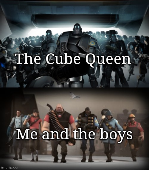 Mann vs Machine | The Cube Queen; Me and the boys | image tagged in mann vs machine | made w/ Imgflip meme maker
