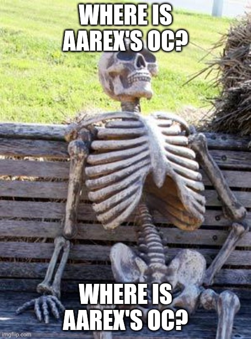 Show me your oc aarex | WHERE IS AAREX'S OC? WHERE IS AAREX'S OC? | image tagged in memes,waiting skeleton | made w/ Imgflip meme maker
