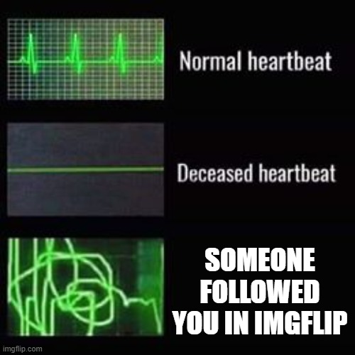 follower | SOMEONE FOLLOWED YOU IN IMGFLIP | image tagged in heartbeat rate,imgflip,follow | made w/ Imgflip meme maker