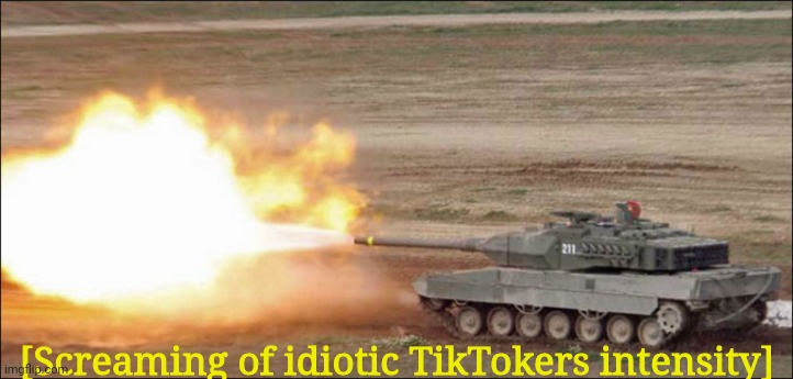 Leopard 2 tank fire firing | [Screaming of idiotic TikTokers intensity] | image tagged in leopard 2 tank fire firing | made w/ Imgflip meme maker