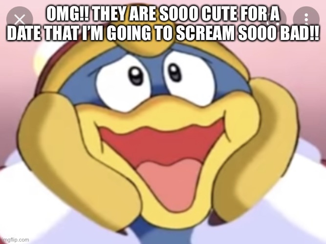 King Dedede imitates a scream | OMG!! THEY ARE SOOO CUTE FOR A DATE THAT I’M GOING TO SCREAM SOOO BAD!! | image tagged in king dedede imitates a scream | made w/ Imgflip meme maker