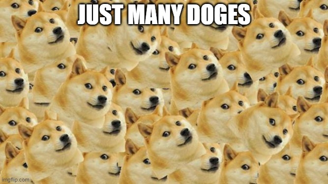 cute doggo |  JUST MANY DOGES | image tagged in memes,multi doge,funny,cute,doggo | made w/ Imgflip meme maker