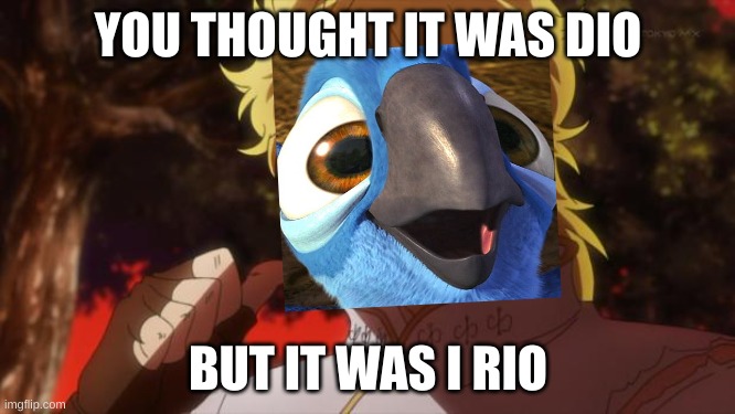 Dose anybody get this | YOU THOUGHT IT WAS DIO; BUT IT WAS I RIO | image tagged in but it was me dio,memes,anime,funny | made w/ Imgflip meme maker