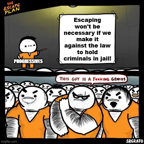 Meanwhile, in blue states... | Escaping won't be necessary if we make it against the law to hold criminals in jail! PROGRESSIVES; *** | image tagged in the escape plan,memes,decriminalization of crime,democrats,no bail laws,blue states | made w/ Imgflip meme maker