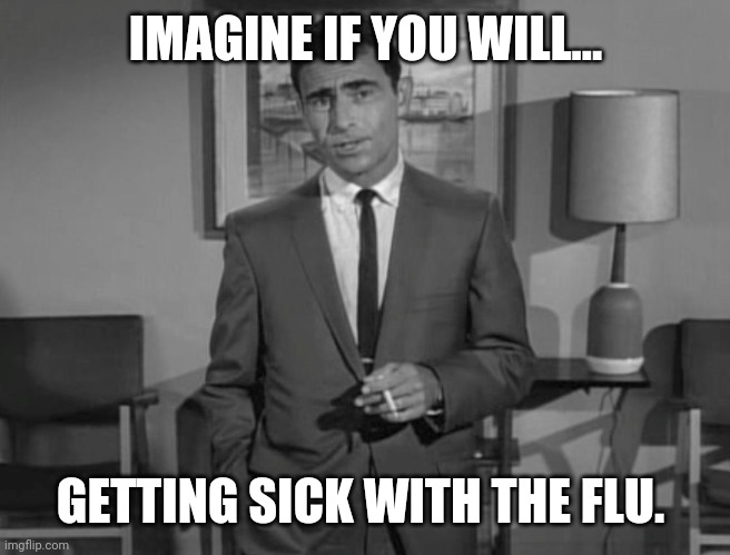 These were the days. | IMAGINE IF YOU WILL... GETTING SICK WITH THE FLU. | image tagged in rod serling imagine if you will | made w/ Imgflip meme maker