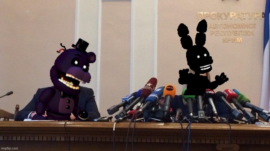 You'll only get this if your a FNAF fan | image tagged in natalia poklonskaya behind microphones,five nights at freddys | made w/ Imgflip meme maker