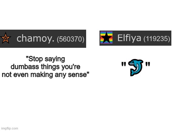 Blank White Template | "🐬"; "Stop saying dumbass things you're not even making any sense" | made w/ Imgflip meme maker