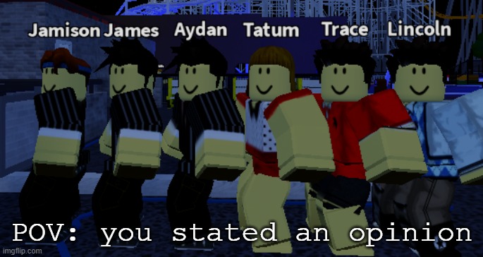 theme park tycoon | POV: you stated an opinion | image tagged in roblox meme | made w/ Imgflip meme maker