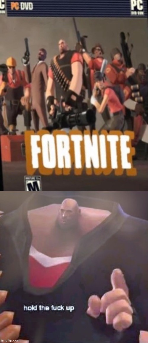 TF2 is Fortnite??? | image tagged in hold the f k up heavy,fortnite | made w/ Imgflip meme maker