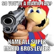 Why is this temp so smol :/ | SO YOU'RE A MARIO FAN? NAME ALL SUPER MARIO BROS LEVELS | image tagged in mario gun man | made w/ Imgflip meme maker