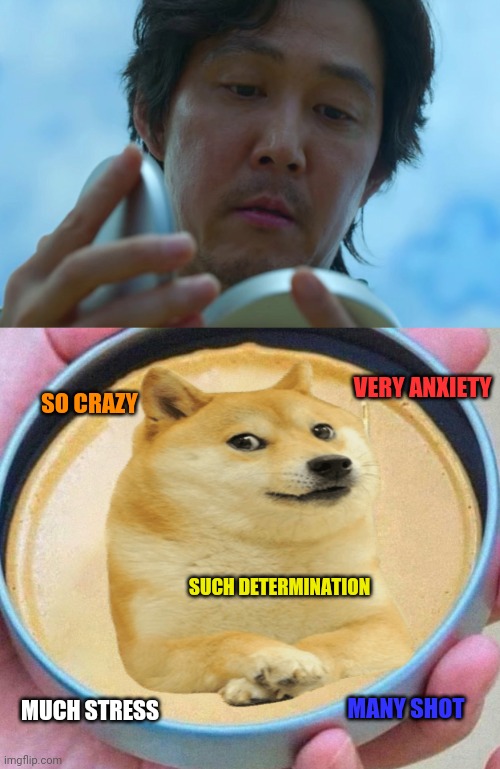 Doge Game | VERY ANXIETY; SO CRAZY; SUCH DETERMINATION; MUCH STRESS; MANY SHOT | image tagged in squid game honeycomb,many upvotes,so dumb,very unlikely,such bs | made w/ Imgflip meme maker