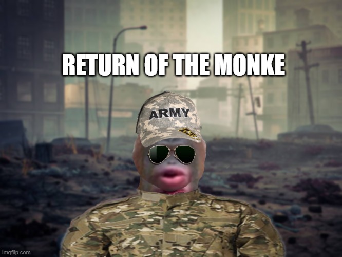 The monke return | RETURN OF THE MONKE | image tagged in monke | made w/ Imgflip meme maker