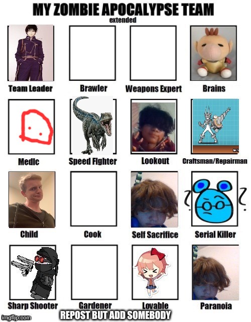 Repost but add someone | image tagged in my zombie apocalypse team | made w/ Imgflip meme maker