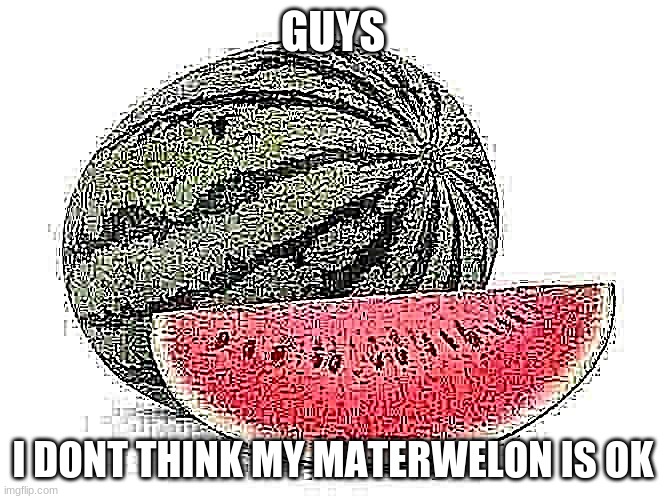 i kept JPEG degrading a watermelon to this | GUYS; I DONT THINK MY MATERWELON IS OK | image tagged in watermelon | made w/ Imgflip meme maker