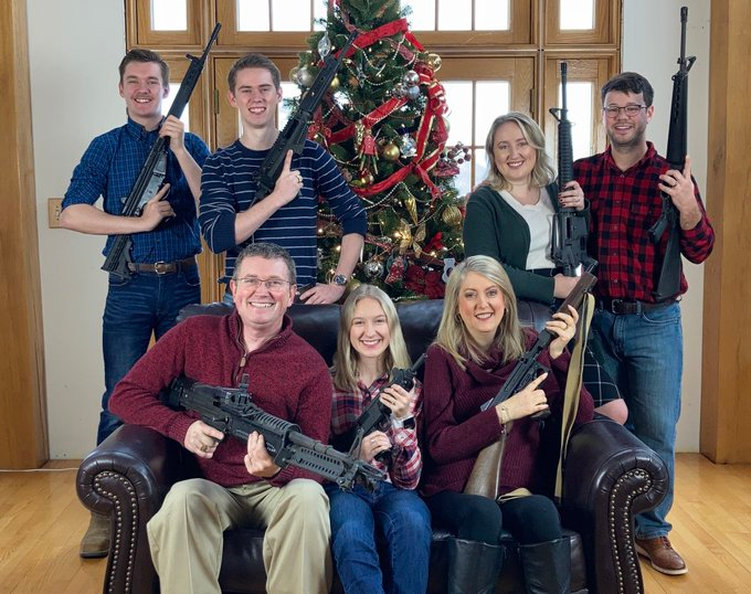 Christmas Photo with Guns Blank Meme Template