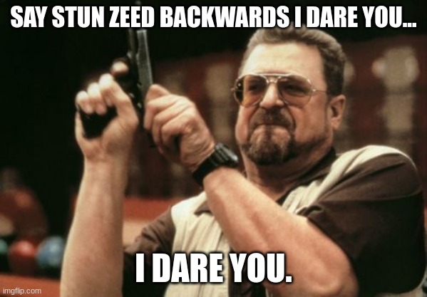 Am I The Only One Around Here Meme | SAY STUN ZEED BACKWARDS I DARE YOU... I DARE YOU. | image tagged in memes,am i the only one around here | made w/ Imgflip meme maker