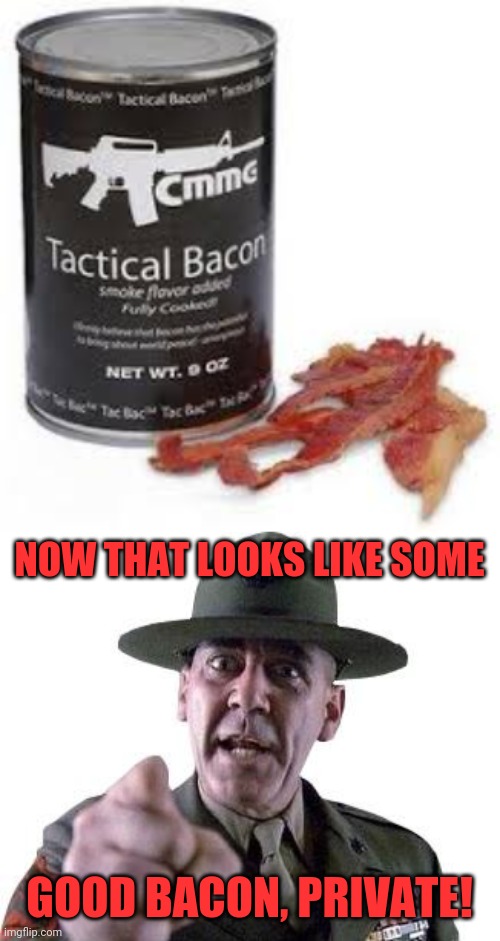 Sergeant Breakfast | NOW THAT LOOKS LIKE SOME; GOOD BACON, PRIVATE! | image tagged in scumbag gunnery sergeant hartman,bacon,drill sergeant,marines,tactical | made w/ Imgflip meme maker