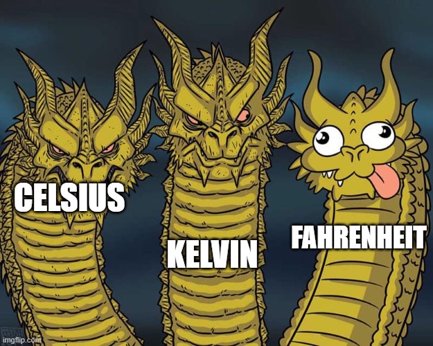 Three dragons | KELVIN; CELSIUS; FAHRENHEIT | image tagged in three dragons | made w/ Imgflip meme maker