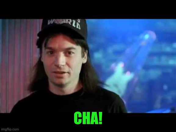 Wayne's world  | CHA! | image tagged in wayne's world | made w/ Imgflip meme maker