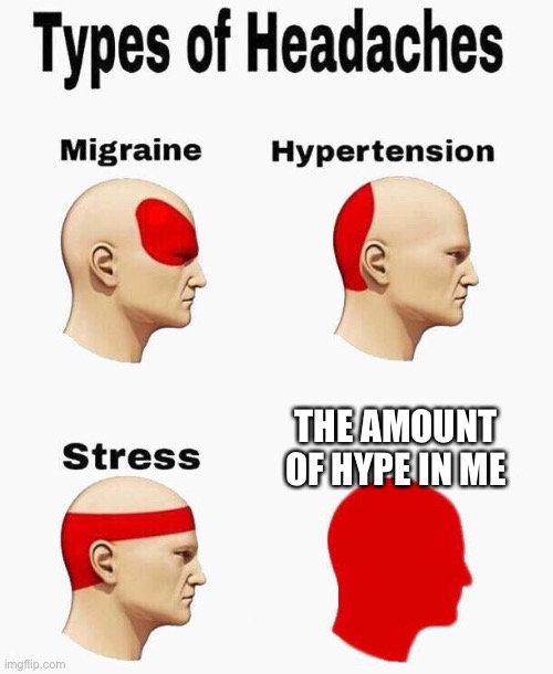 Headaches | THE AMOUNT OF HYPE IN ME | image tagged in headaches | made w/ Imgflip meme maker