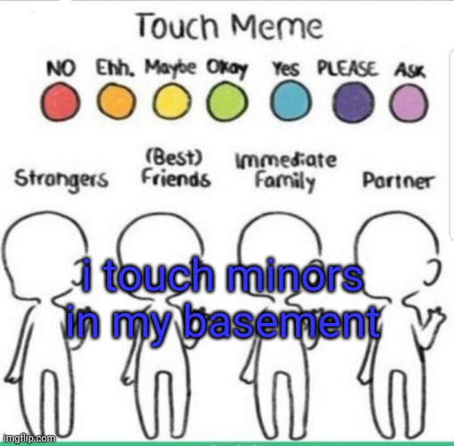 touch chart meme | i touch minors in my basement | image tagged in touch chart meme | made w/ Imgflip meme maker